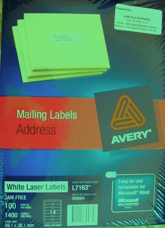Avery 959004 Label L7163-100 99.1 x 38.1mm Box 100